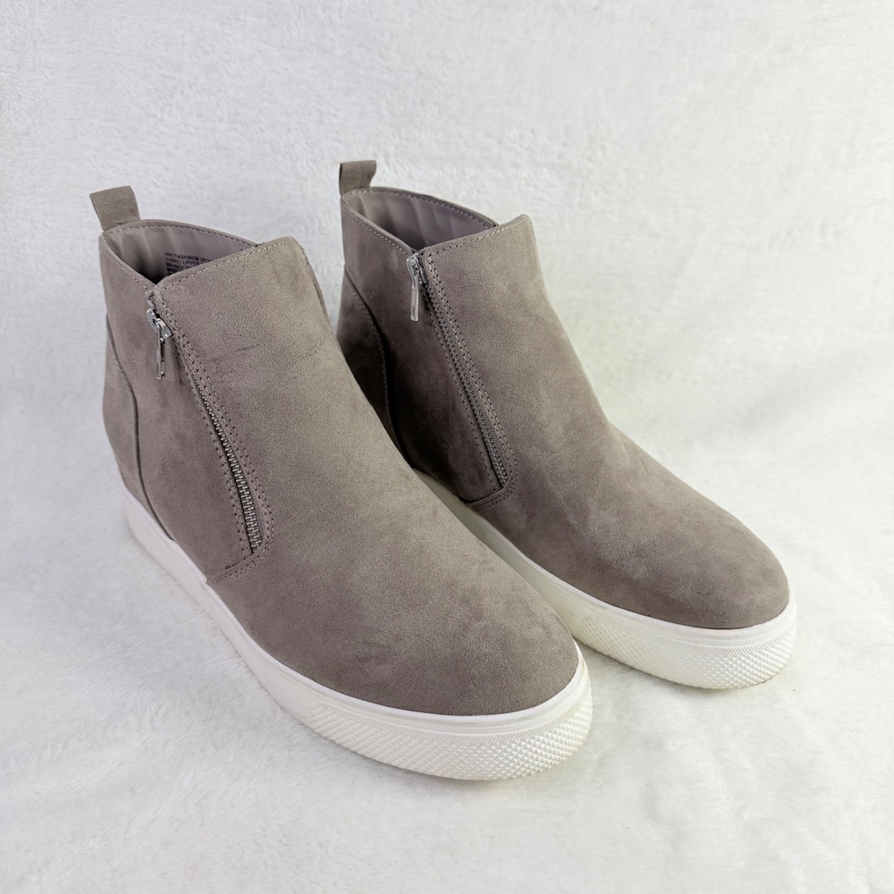 Time and Tru Trendy Wedge Sneakers Women 11 Taupe Faux Suede Side Zip Up Y2K
